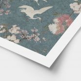 Poster Kraniche im Kirschblüten-Rausch Blau - Bloomery Decor 