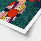Poster Frau mit roten Blüten und Musterkleid - Hülya 