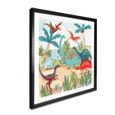 Kinderposter Farbenfrohe Dinosaurier im Urzeitwald - Bonne Müller - Quadratisch 