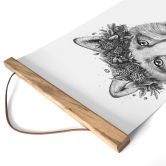 Tableau en tissu Renard noir et blanc avec couronne de fleurs - Korenkova 