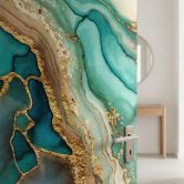 Door foil Marbled waves in turquoise and gold - Haase - Self-adhesive door decoration 