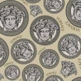 Versace Home Mustertapete Medusa-Köpfe Luxus Tapete Beige Silber Designer Vliestapete 