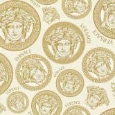 Versace Home Tapete Gold Weiß Luxus Vliestapete Medusa Kopf Designer Mustertapete  