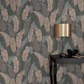 PVC-freie Vliestapete mit Blättermotiv in braun 