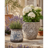 Vintage Pflanzentopf Beton mit Blumenmuster 14,5x14,5 cm 