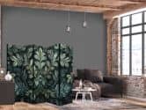 Paravent, Raumteiler freistehend, Trennwand - Dark Green Victorian Leaves - Botanical Carved Composition 
