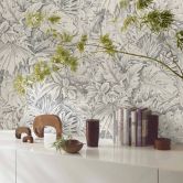 Vliestapete mit strukturiertem Blattmotiv grau Floral 