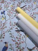 Vliesbehang vogels, bloemen bloemen natuur mat in blauw  