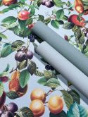 Non-woven wallpaper fruit, leaves floral nature matt in blue  