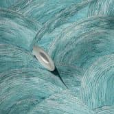 Papier peint design vagues bleu, argent - papier peint intissé moderne pour chambre à coucher, couloir, salon 