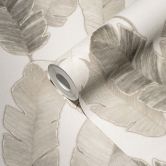 Papier peint salon Feuilles Beige Blanc Papier peint intissé Jungle Palmiers  