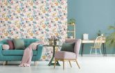 Vliestapete in abstraktem Blumenmotiv weiß, blau Floral 