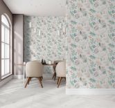 tapet, non-woven blomstertapet Flora hvid, grøn 