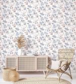 Behang, vlies bloemen behang Flora wit, paars 