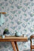 Vliestapete mit Comic-Blumen Look blau, grün Floral 