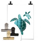 Poster Goed Blauw - Schildkrötenfamilie 