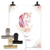 Poster Kvilis - Believe in Unicorns - Einhorn mit Blumen 