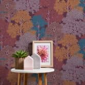 Architects Paper Vliestapete Floral Impression Waldtapete Tapete mit Bäumen lila, rot, gelb, grau 