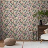Blomstret tapet anthuriums farverig grøn beige - tropisk blomstermønster - Ikke-vævet tapet 