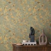 Florale Tapete Ginkgo-Blätter Grün Gelb – Naturmotiv mit Zweigen – Vliestapete modern 