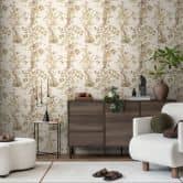 Florale Mustertapete mit Schmetterlingen Beige Grün Rosa - Vliestapete Naturmotiv 