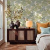 Papier peint intissé Arbres Nature vert crème Papier peint mural Forêt Feuilles Paysage  