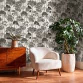 Non-woven wallpaper forest trees palm trees gray black white metallic wallpaper wallpaper nature 