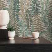 Papier peint à motifs avec feuilles de fougère Beige Vert Marron - papier peint floral avec feuilles  