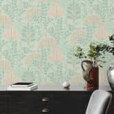 Papier peint intissé avec feuilles style rétro Gris Vert - papier peint floral Fleurs 