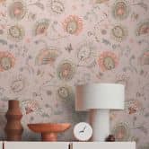 Pflanzentapete Beige Rosa - Florale Tapete Klassisch - Naturtapete 