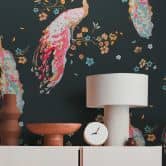 Tiertapete Schwarz Gelb - Vliestapete Pfau - Florale Tapete - Blumentapete mit Vögeln 