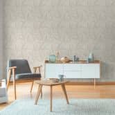 Pflanzen-Tapete Beige Creme Grau – Vliestapete mit feinem Blattmuster matt 