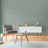 Plant wallpaper green gray - non-woven wallpaper with fine matt leaf pattern 