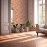 Dschungel-Tapete leicht glänzend Beige Rot - Mustertapete mit Pflanzen 