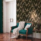 Blätter-Tapete leicht glänzend Beige Schwarz - Florale Mustertapete Pflanzen 