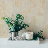 Blätter-Vliestapete leicht glänzend Weiß Gold - Florale Tapete Pflanzen 