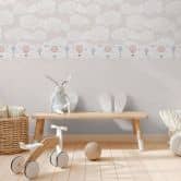 Hot air balloon border Pink Blue Beige - Children's room border with pennants 