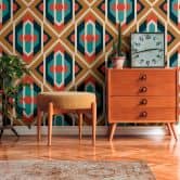 Non-woven wallpaper blue yellow orange pink - abstract pattern wallpaper - vintage wallpaper 