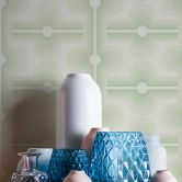 Vintage non-woven wallpaper green cream - retro graphic pattern wallpaper - graphic wallpaper 
