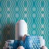 Geometrische Vliestapete Creme Blau - Grafik-Tapete im Retro-Stil - Vintage Mustertapete  