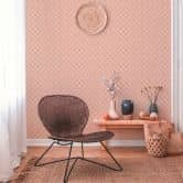 Retro look wallpaper with dots beige orange - non-woven wallpaper with graphic sample - textured peel and stick wallpaper 