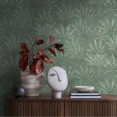 Green leaf wallpaper - non-woven wallpaper with a large leaf pattern in a natural style 