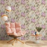Florale Tapete mit Pfingstrosen Beige Rosa – Romantische Blumentapete – Vliestapete 