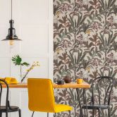 Dschungel-Tapete mit Kakadu - Vliestapete Beige Grün Lila - Exotische Mustertapete 