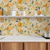 Papier peint citron Beige Jaune Vert - Papier peint intissé motif fruits méditerranéen 