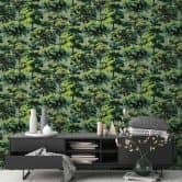 Papier peint intissé avec des arbres impressionnistes dans les tons de vert sur fond vert 