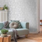Dschungel Tapete Grau Silber Metallic-Effekt Vliestapete Blätter Wohnzimmer 