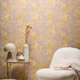 COSMOPOLITAN Palmenblatt Tapete Lila Gold - Botanische Dschungel-Vliestapete 