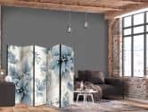 Paravent, Raumteiler freistehend, Trennwand - Turquoise Flowers in Retro Vibe; Floral Ornaments 