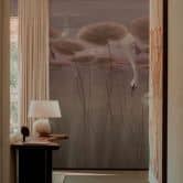 Natuur Fotobehang lotusbloemen met zwaan in het water in donkerroze - Ms Tiff 